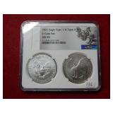2021 Silver Eagles Types 1 & 2 NGC MS70