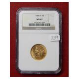 1886 S $5 Gold Coin NGC MS62