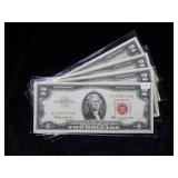 (4) $2 Red Seal Federal Reserve Notes - crisp