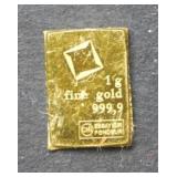 1 gram.999 Fine Gold Bar Bullion