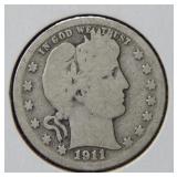 1911 D Barber Silver Quarter