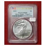 2021 Silver Eagle 1oz Type II PCGS MS69