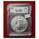 2021 Silver Eagle 1oz ICG MS70
