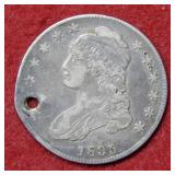 1835 Bust Silver Half Dollar Coin with hole