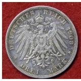 1908 German Silver 3 Mark Coin