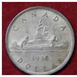 1936 Canada Silver Dollar Coin