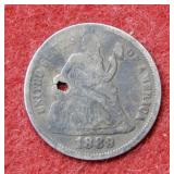 1889 Seated Liberty Dime - Love Token - Holed