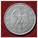 1934 German 5 Silver Mark with Swastika