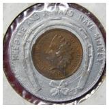 1901 Indian Head Cent in Good Luck Holder - PA