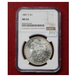 1881 S Morgan Silver Dollar NGC MS62