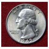 1962 Double D Mint Mark Silver Washington Quarter