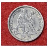 1891 Seated Liberty Silver Dime