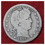 1915 S Barber Silver Quarter