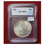 1923 Peace Silver Dollar ICG MS63