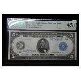 1914 $5 Fed Res Note FR#851a PMG 45