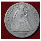 1868 Seated Liberty Silver Dollar - no motto