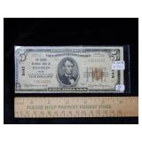1929 $5 US National Currency Charter Bank #8645