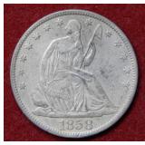 1858 O Seated Liberty Silver Half Dollar -No Motto