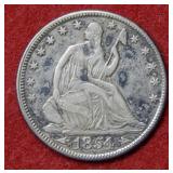 1854 Seated Liberty Silver Half Dollar with arrows