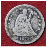 1877 CC Seated Liberty Silver Quarter