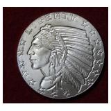 1/2 troy oz of .999 Fine Silver 'Indian' Round