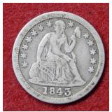 1843 Seated Liberty Silver Dime - early date