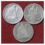 1887-1890-1891 S Seated Liberty Silver Dimes