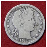 1911 D Barber Silver Quarter
