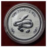 2001 Australia 1oz .999 Silver Snake $1 Coin
