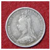 1889 Great Britain Silver 3 Pence Coin