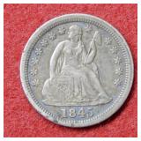 1845 Seated Liberty Silver Dime