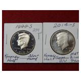 1995 S & 2014 S Kennedy Silver Proof Halves