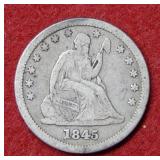 1845 Seated Liberty Silver Quarter