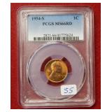 1954 S Lincoln Wheat Cent PCGS MS66 RD