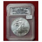 2011 Silver Eagle 1oz ICS MS70 -First Day of Issue