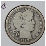 1913 Barber Silver Quarter