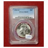1961 D Franklin Silver Half PCGS MS65
