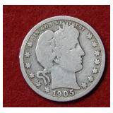 1905 S Barber Silver Quarter