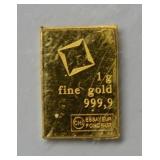 1g .999 Fine Gold Bullion Bar