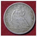 1868 S Seated Liberty Silver Half Dollar Coin