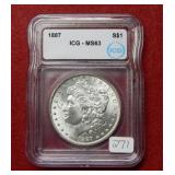 1887 Morgan Silver Dollar ICG MS63