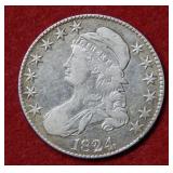 1824 Bust Silver Half Dollar Coin