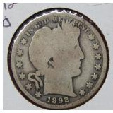 1892 Barber Silver Half Dollar Coin