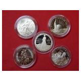 Lot of 5 Commemorative Half Dollars in Capsules