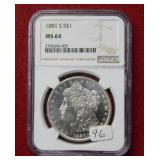 1881 S Morgan Silver Dollar NGC MS64