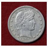 1906 D Barber Silver Quarter
