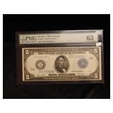 1914 $5 Fed Res Note PMG 63 - Large Size