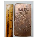 1 LB 15oz .999 Copper Ingot/Bar