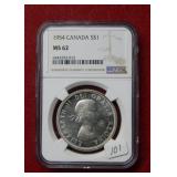 1954 Canada Silver Dollar NGC MS62