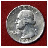 1936 D Washington Silver Quarter